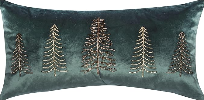 BEADED TREE GREEN PILLOW