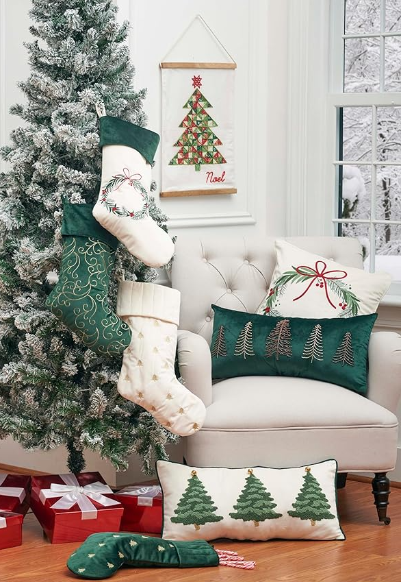 BEADED TREE GREEN PILLOW