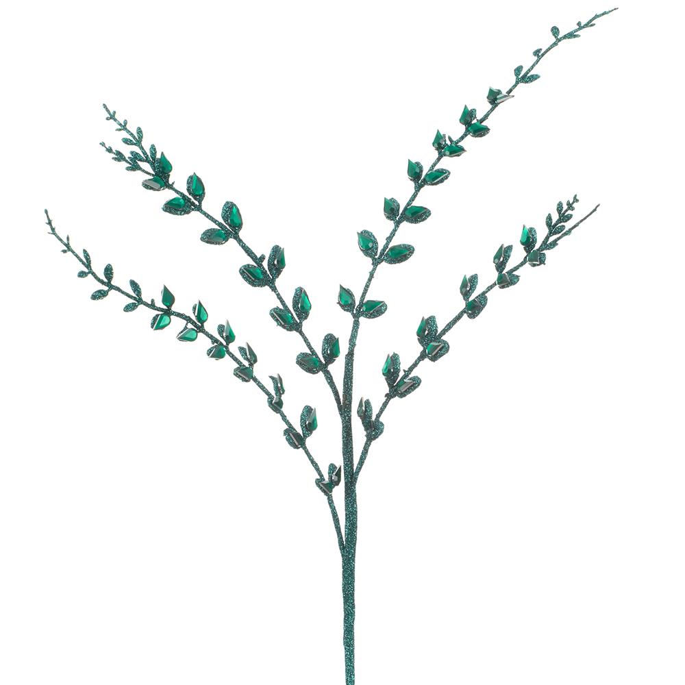 22'' GLITTERED GREEN RHINESTONE LEAF SPRAY