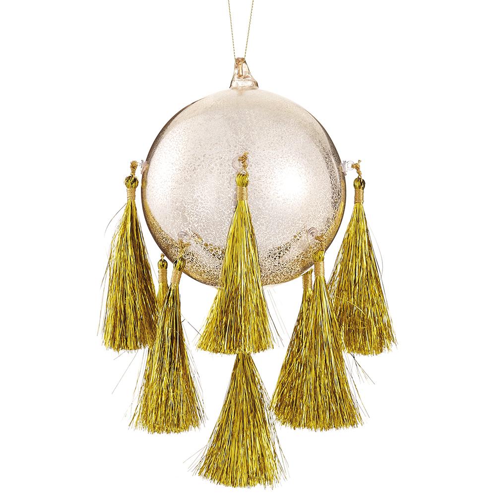 4.75'' GLASS BALL ORNAMENT WITH TASSEL GOLD
