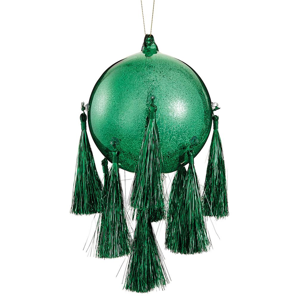 4.75'' GLASS BALL ORNAMENT WITH TASSEL GREEN