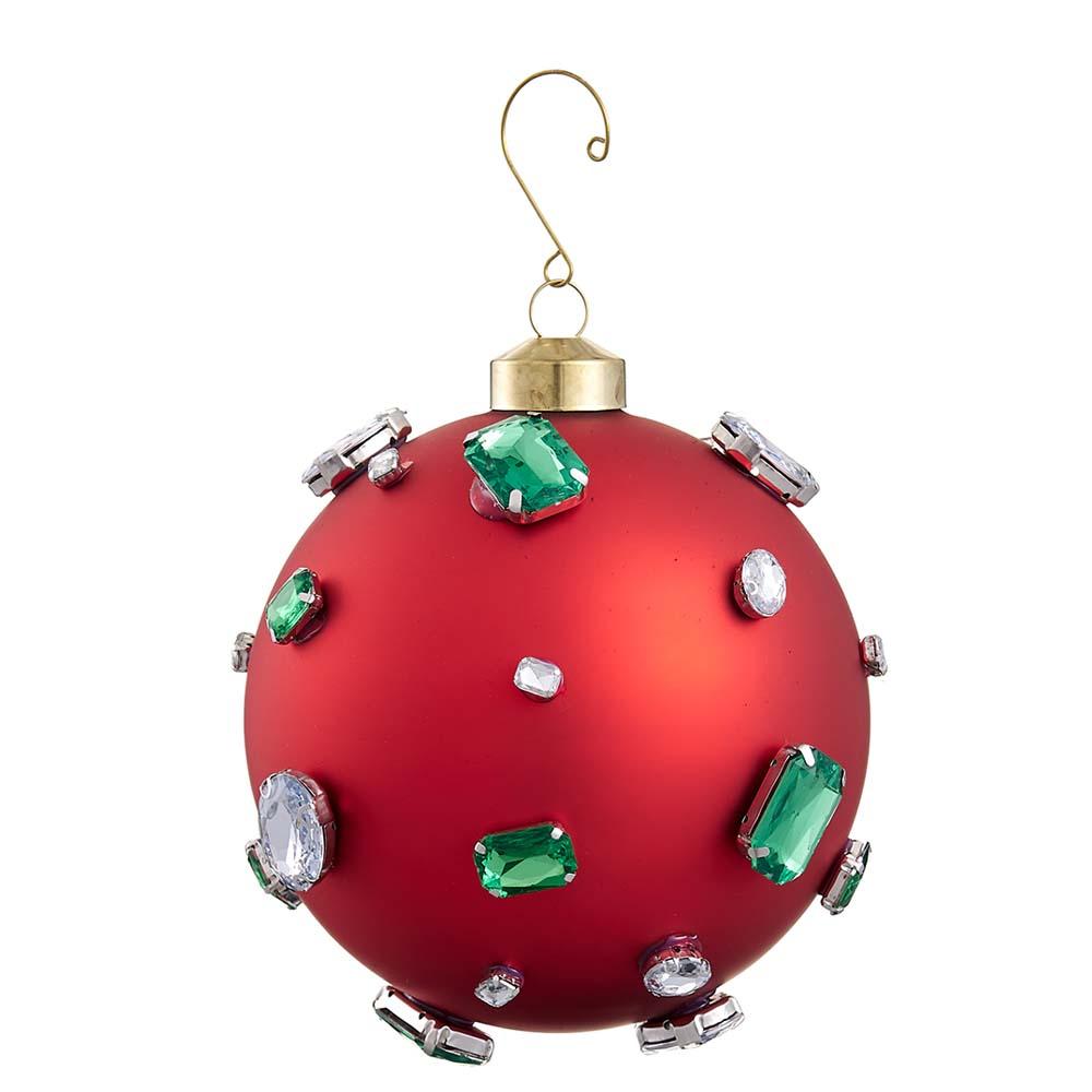 4.75'' RHINESTONE GLASS BALL ORNAMENT RED