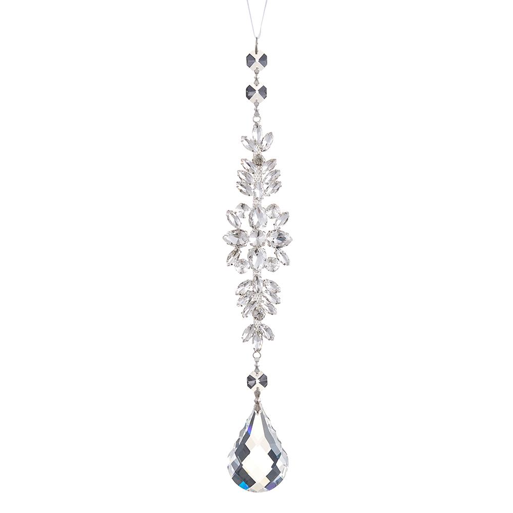 12'' DIAMOND CRYSTAL DROP ORNAMENT CLEAR SILVER