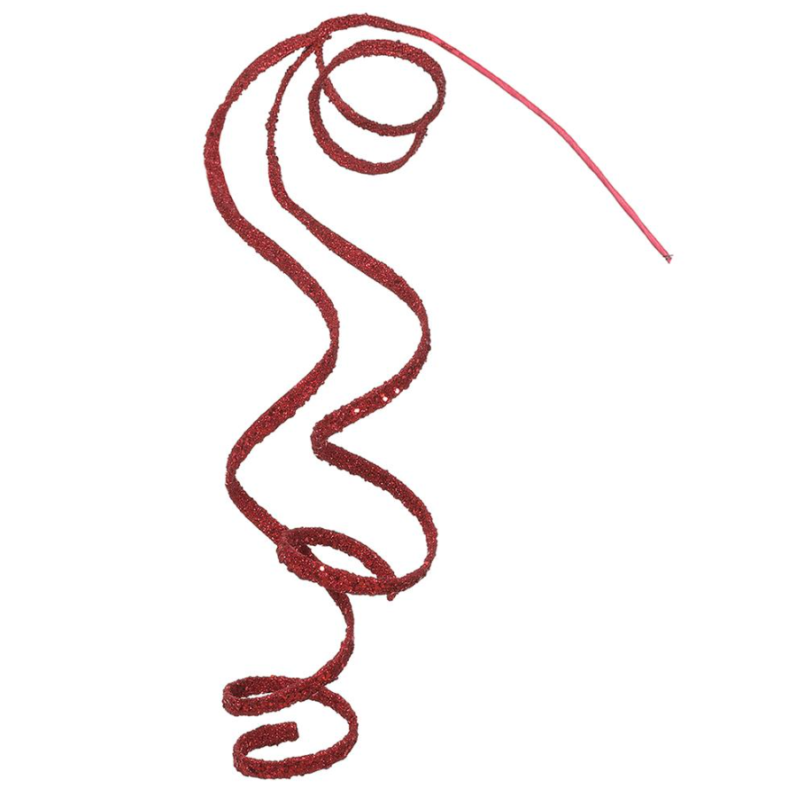 23" GLITTERED CURLY HANGING SPRAY RED