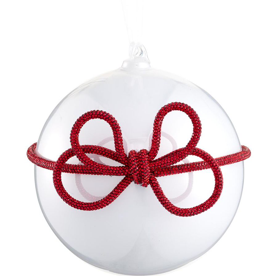 6'' GLASS BALL ORNAMENT WITH DIAMOND BOW PEARL
