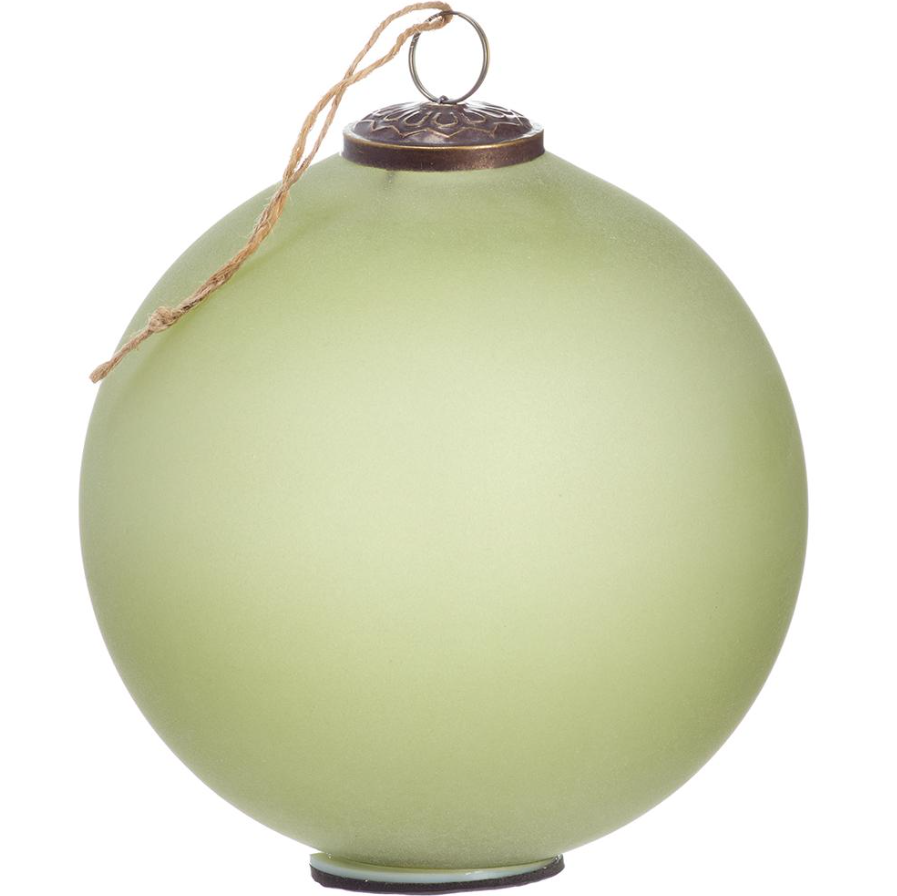 6'' GLASS ORNAMENT BALL WITH LIGHT GREEN