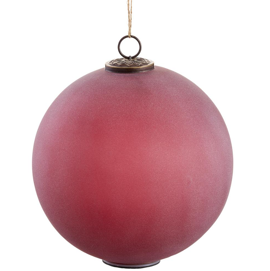8'' GLASS ORNAMENT BALL WITH LIGHT CABERNET