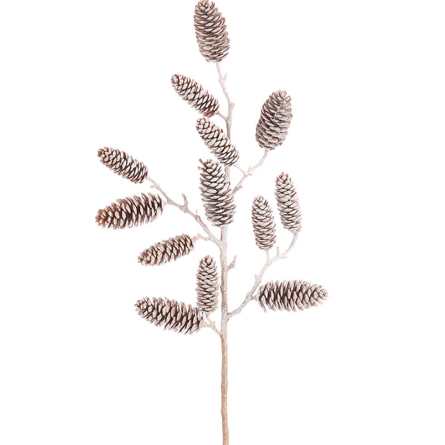 24'' ICED PLASTIC PINE CONE SPRAY BROWN