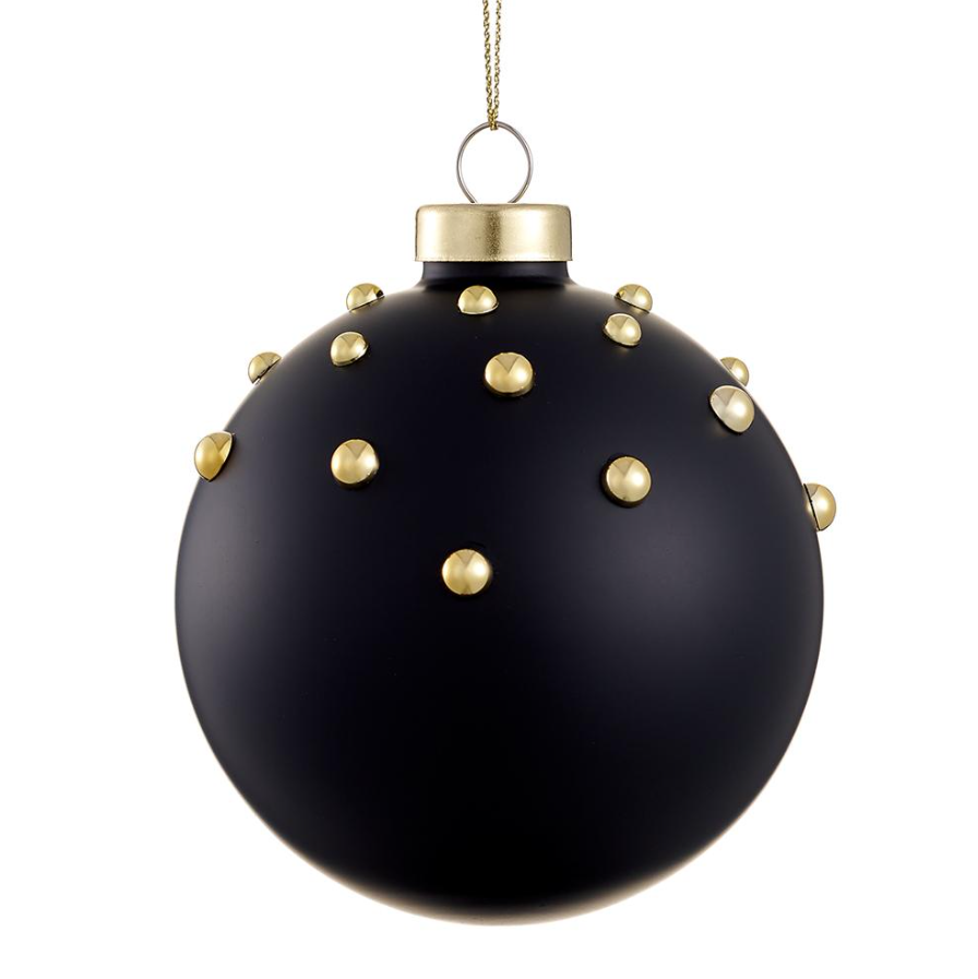 4'' BEADED GLASS BALL ORNAMENR BLACK & GOLD