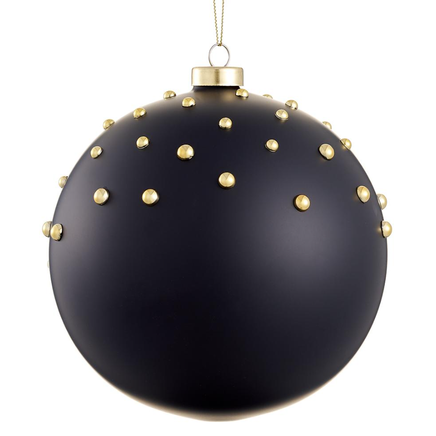 6'' BEADED GLASS BALL ORNAMENT BLACK AND GOLD