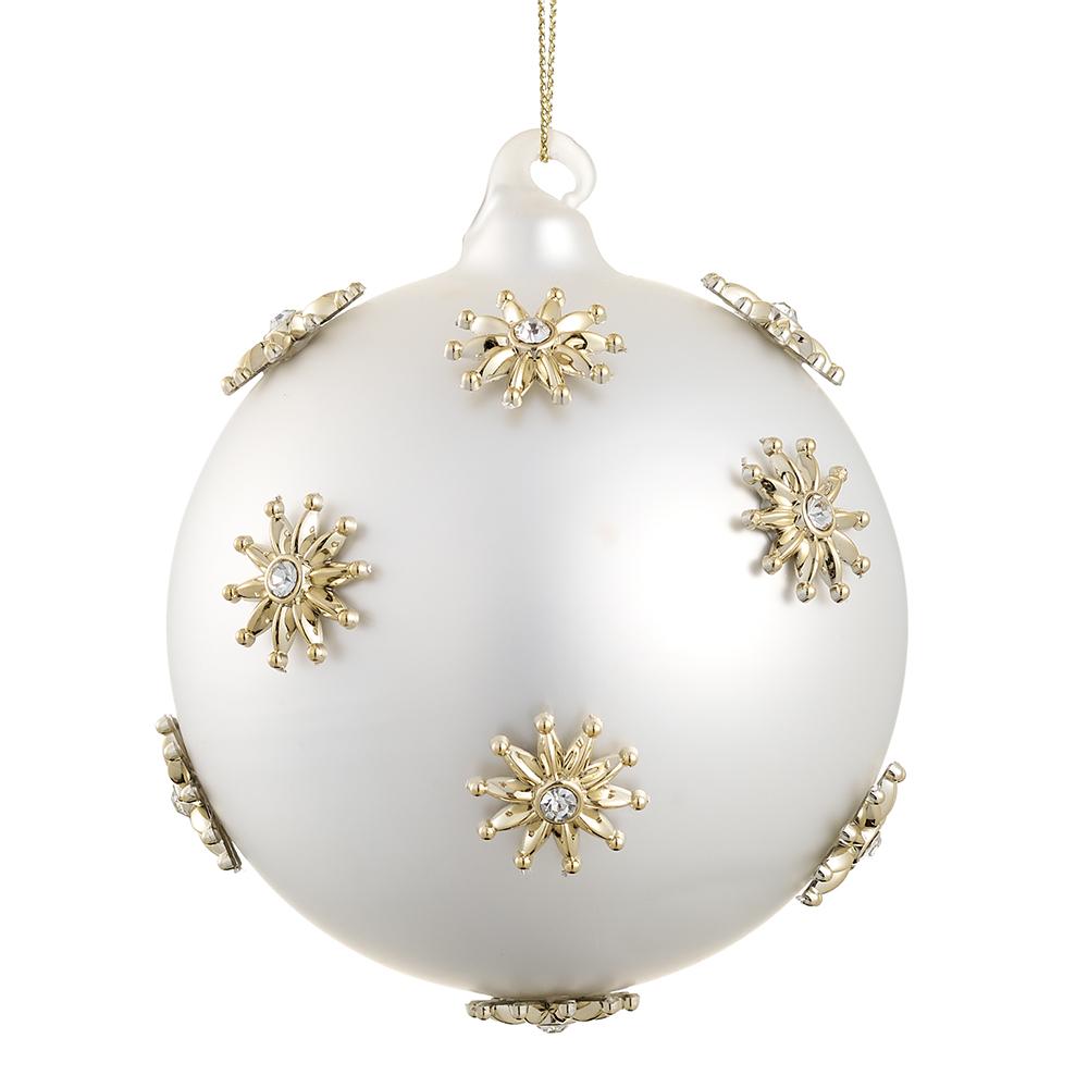 4'' DIAMOND GLASS BALL ORNAMENT PEARL