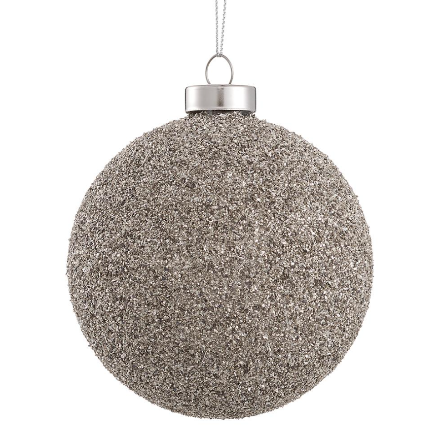 4'' BEADED GLASS BALL ORNAMENT SILVER