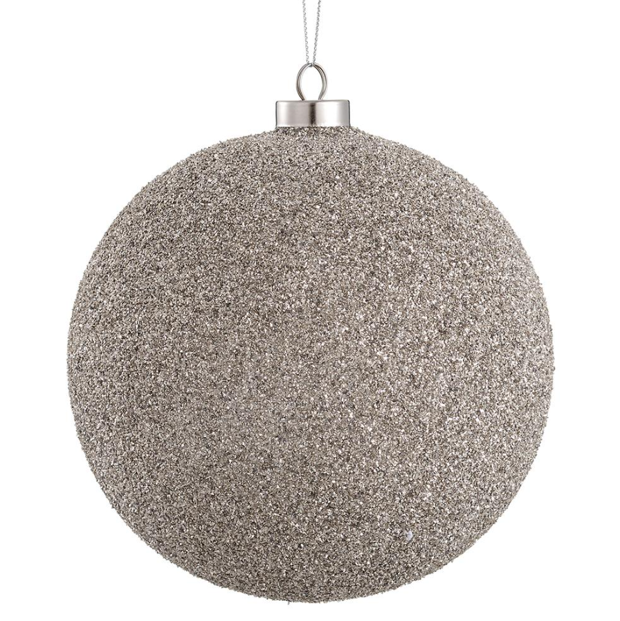 6'' BEADED GLASS BALL ORNAMENT SILVER