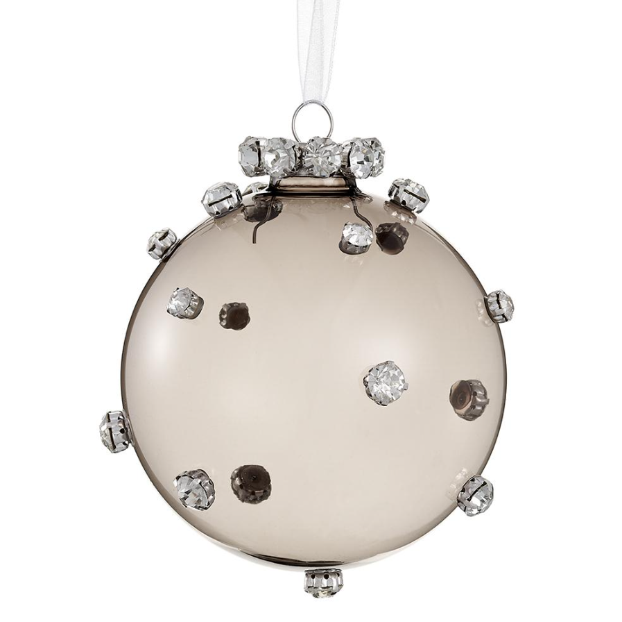 4'' DIAMOND GLASS BALL ORNAMENT SMOKE SILVER