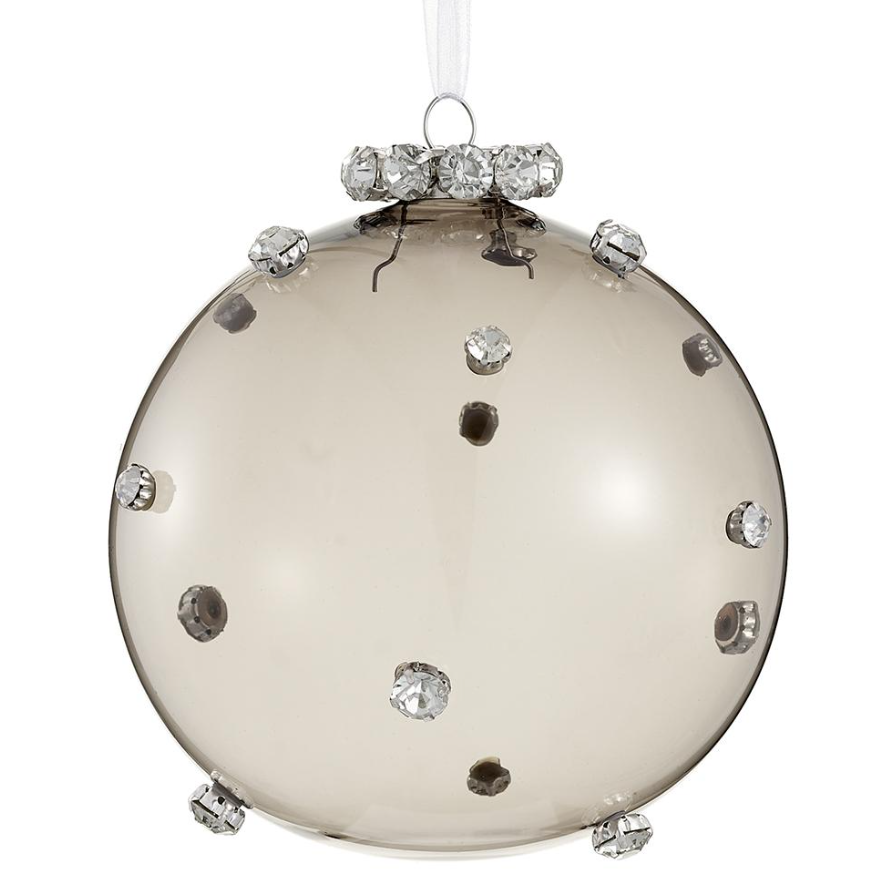 5'' DIAMOND GLASS BALL ORNAMENT SMOKE SILVER