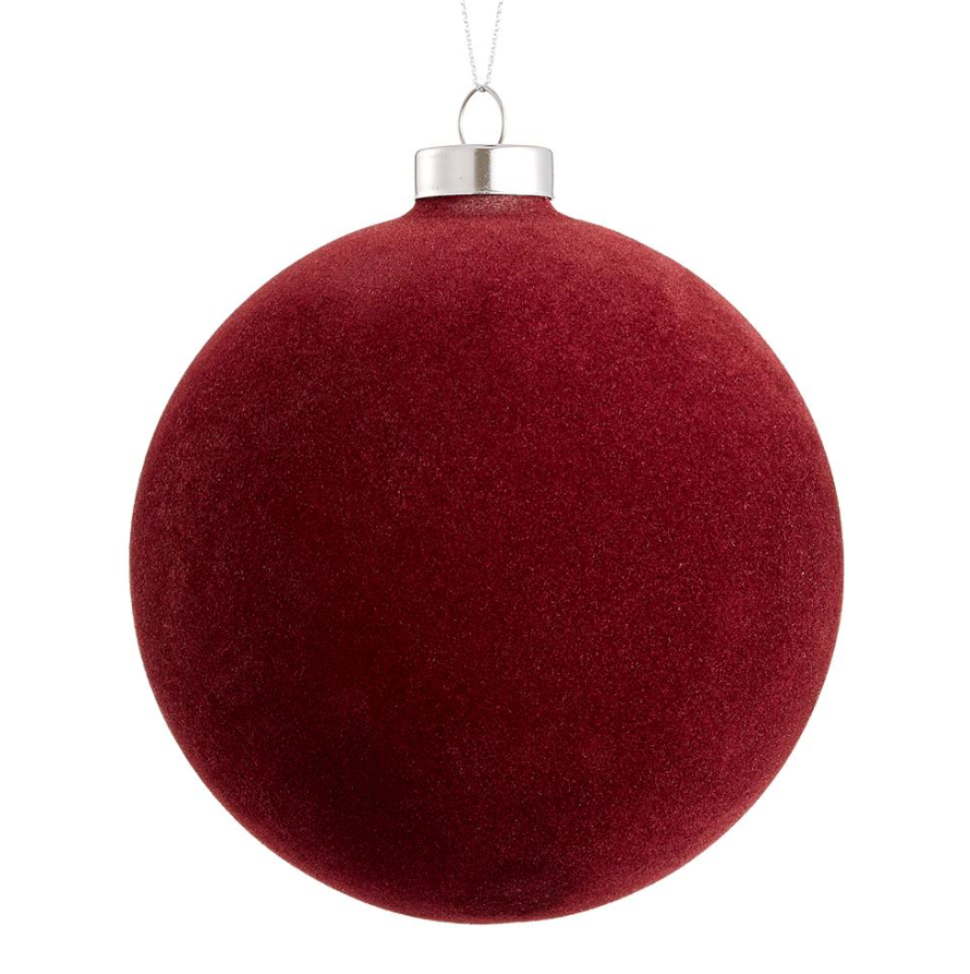 4.75'' FLOCKED GLASS BALL ORNAMENT BURGUNDY
