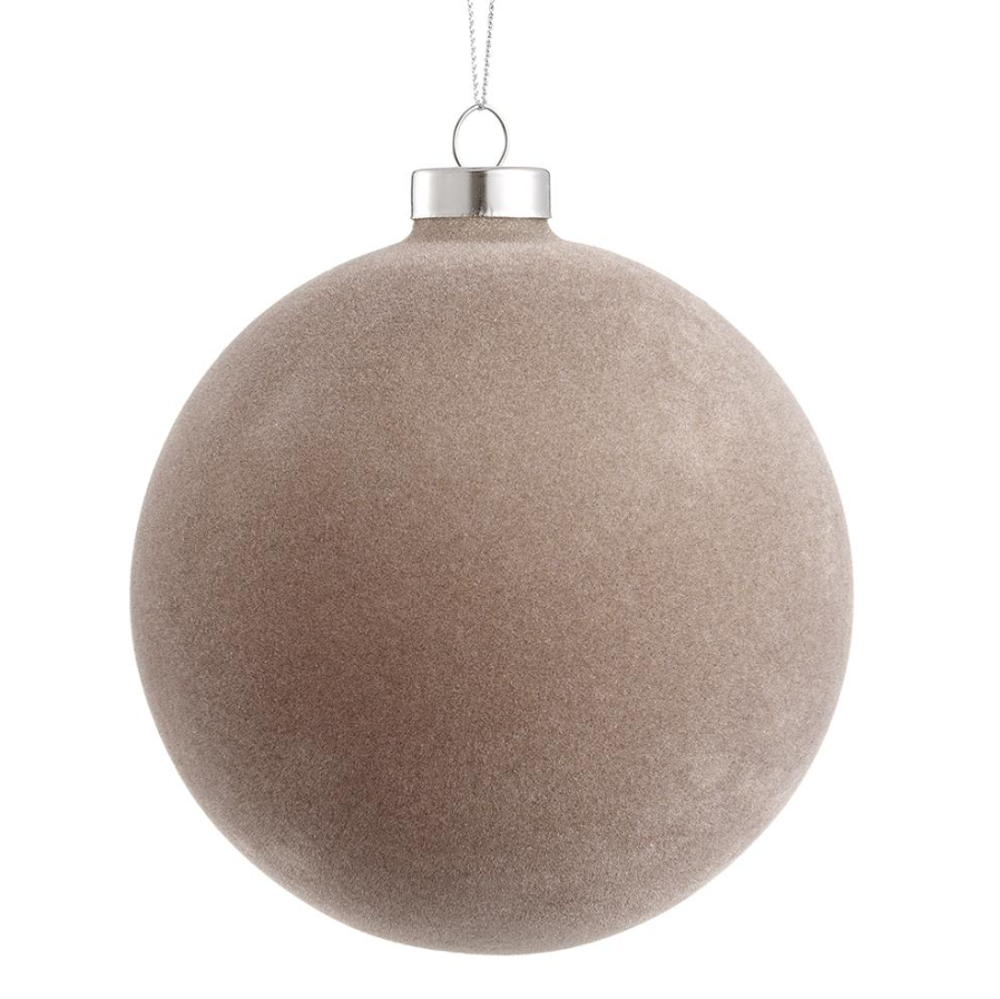 4.75'' FLOCKED GLASS BALL ORNAMENT TAUPE