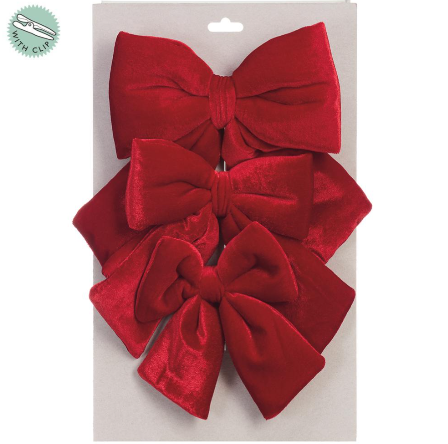 5''-7'' VELVET BOW WITH CLIP SET OF 3