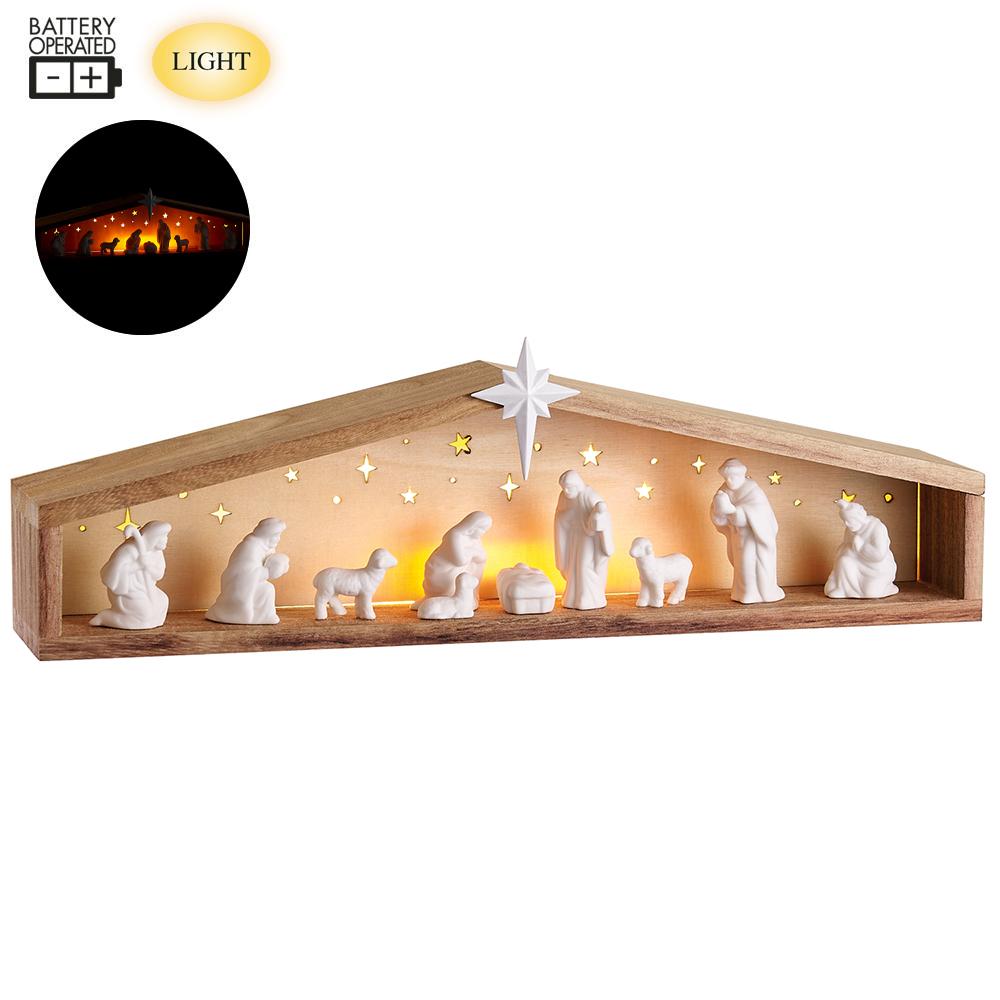4'' X 13'' NATIVITY TABLE TOP WITH LIGHT WHITE AND BROWN