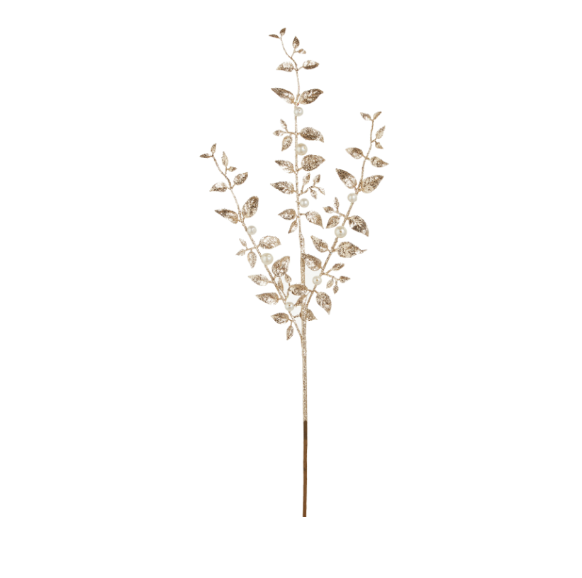 31'' CHAMPAGNE GLITTER & PEARLS LEAF SPRAY