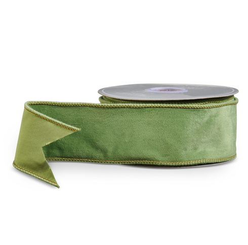 2.5'' SAGE GREEN VELVET WIRED RIBBON 10 YDS