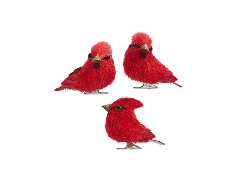 3" RED SISAL BIRD WITH CLIP
