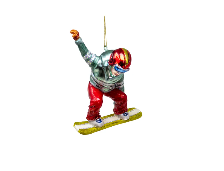 ASPEN GLASS SNOWBOARDER ORNAMENT