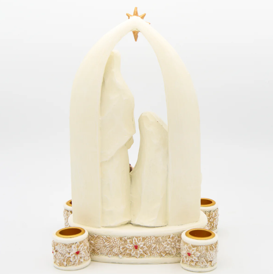 Holy Family Advent Candle Holder with Poinsettia Accents