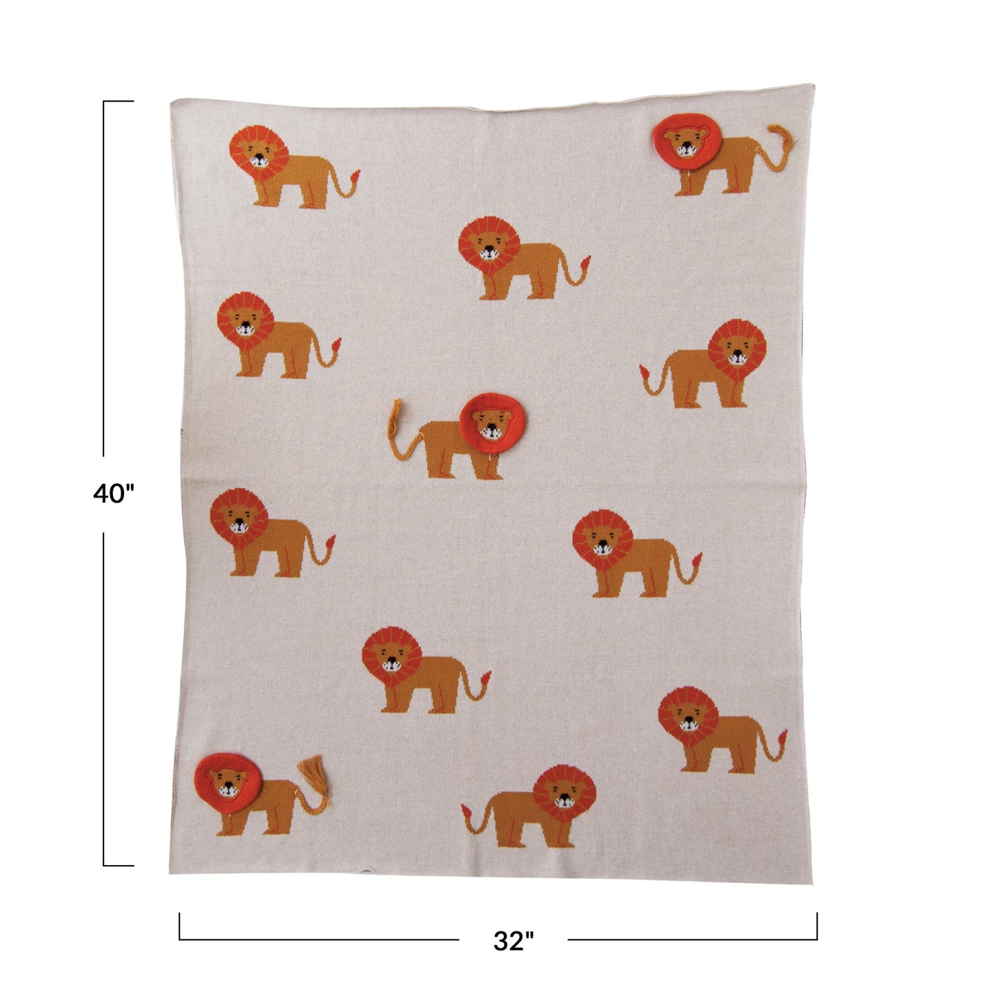COTTON KNIT BABY BLANKET W LIONS & APPLIQUE MANES