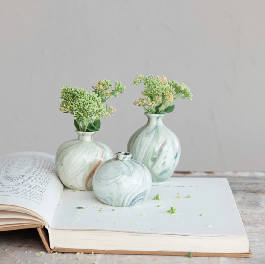 SET ROUND STONEWARE VASES