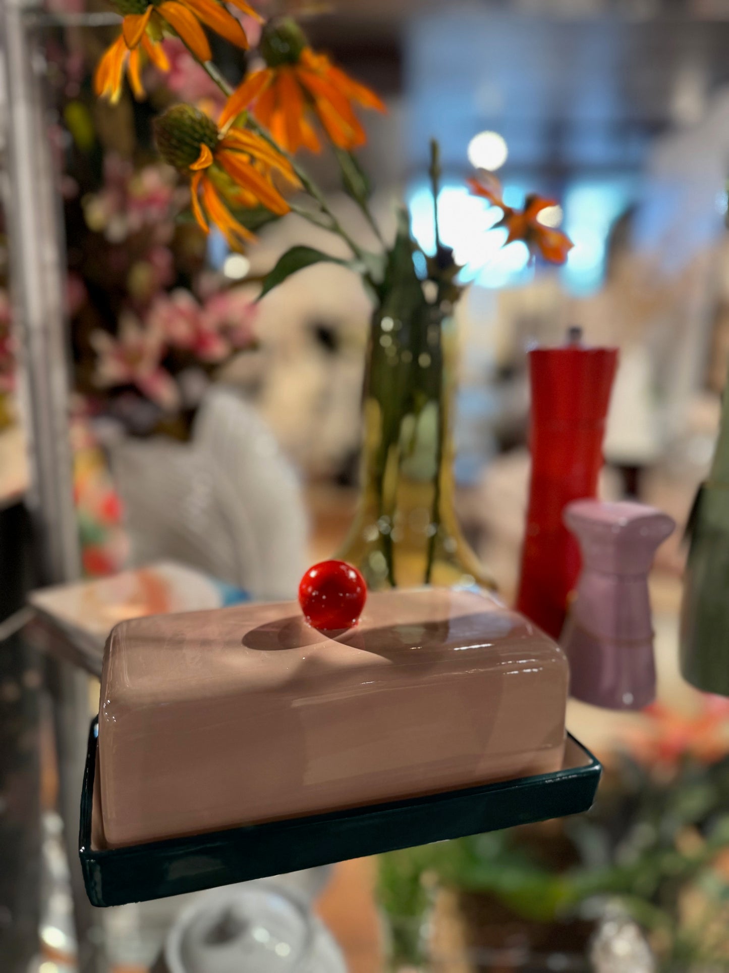 STONEWARE BUTTER DISH MULTI COLOR