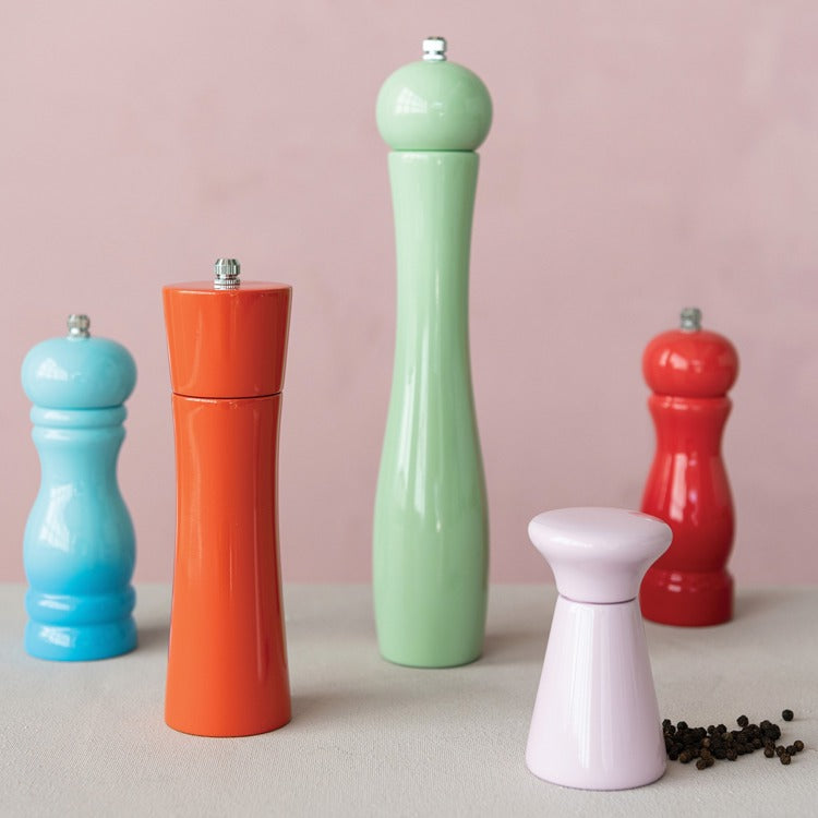 ORANGE ENAMELED RUBBERWOOD SALT/PEPPER
