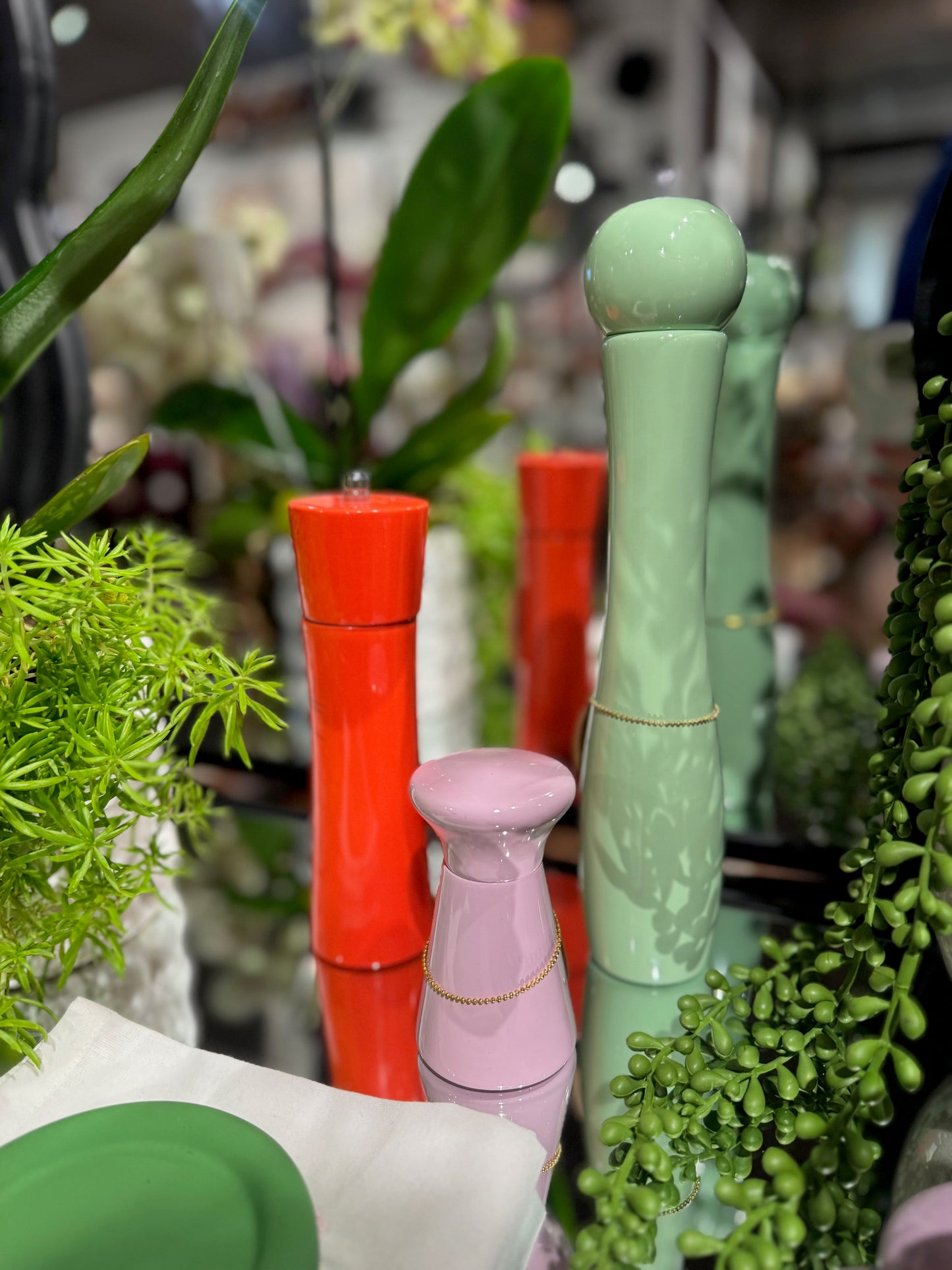 ORANGE ENAMELED RUBBERWOOD SALT/PEPPER