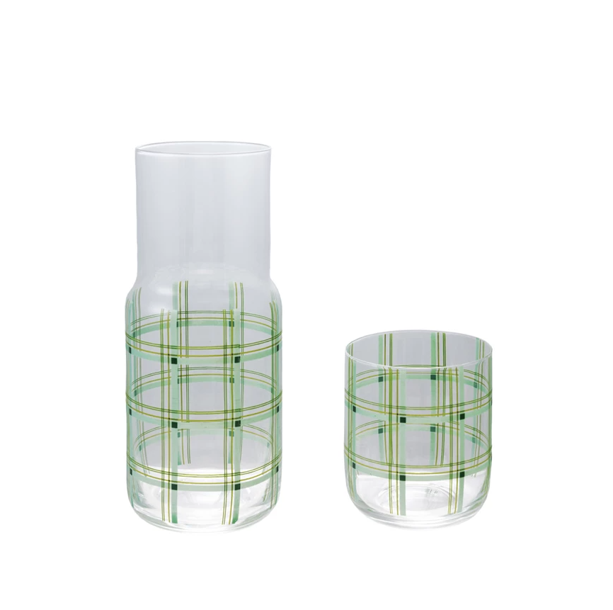 GLASS CARAFE WITH DRINKING GLASS SET