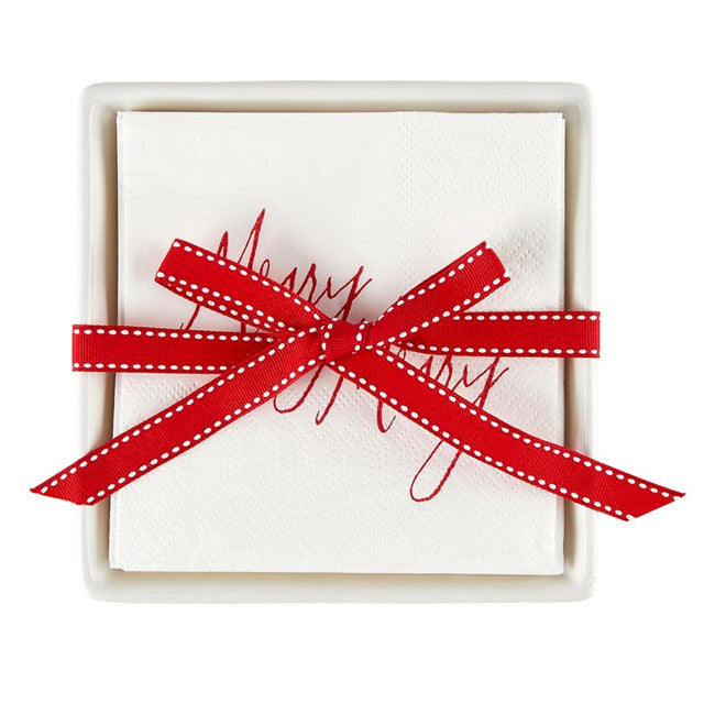 CERAMIC TRY+NAPKIN-MERRY MERRY