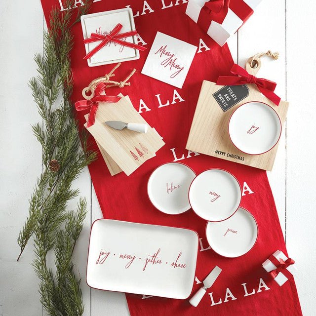 CERAMIC TRY+NAPKIN-MERRY MERRY