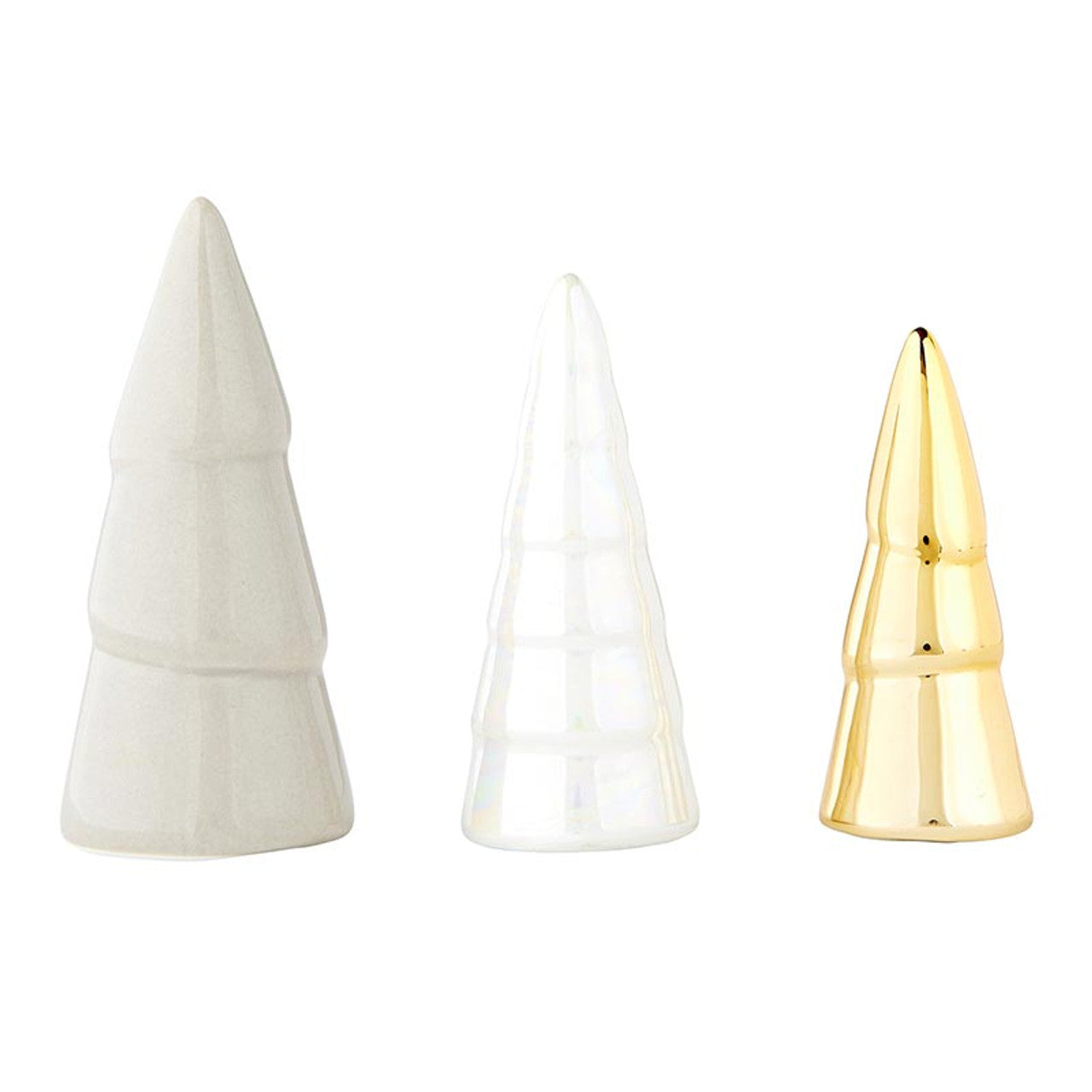 CERAMIC CHARTERIE TREE SET OF 3-WHITE & GOLD