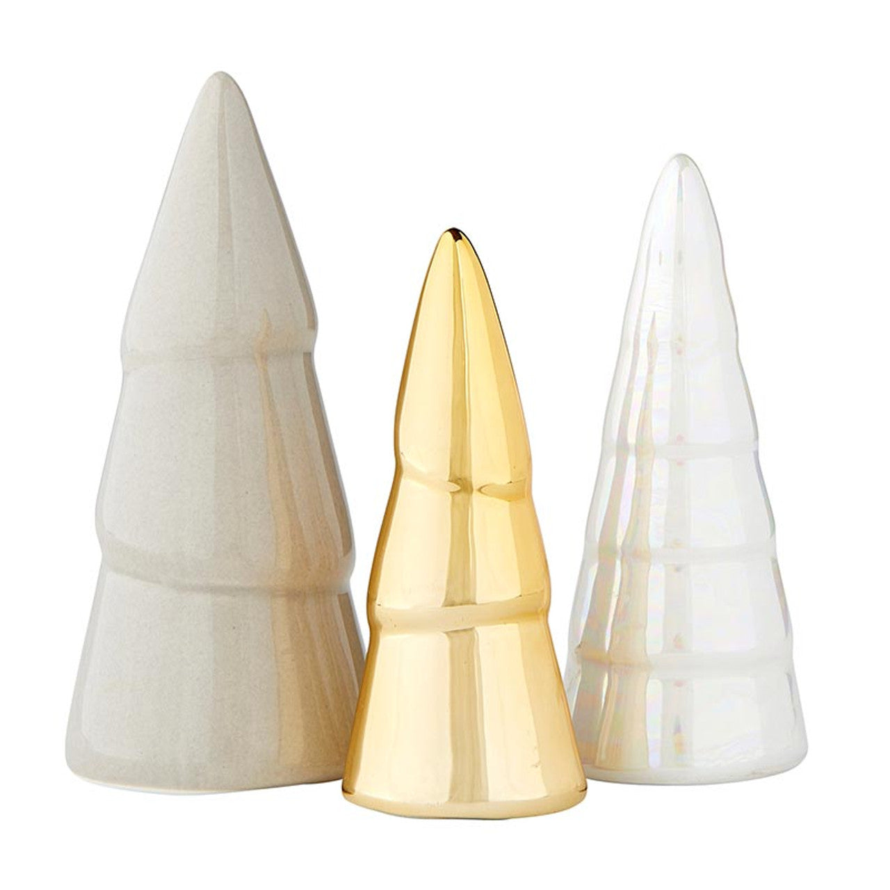 CERAMIC CHARTERIE TREE SET OF 3-WHITE & GOLD