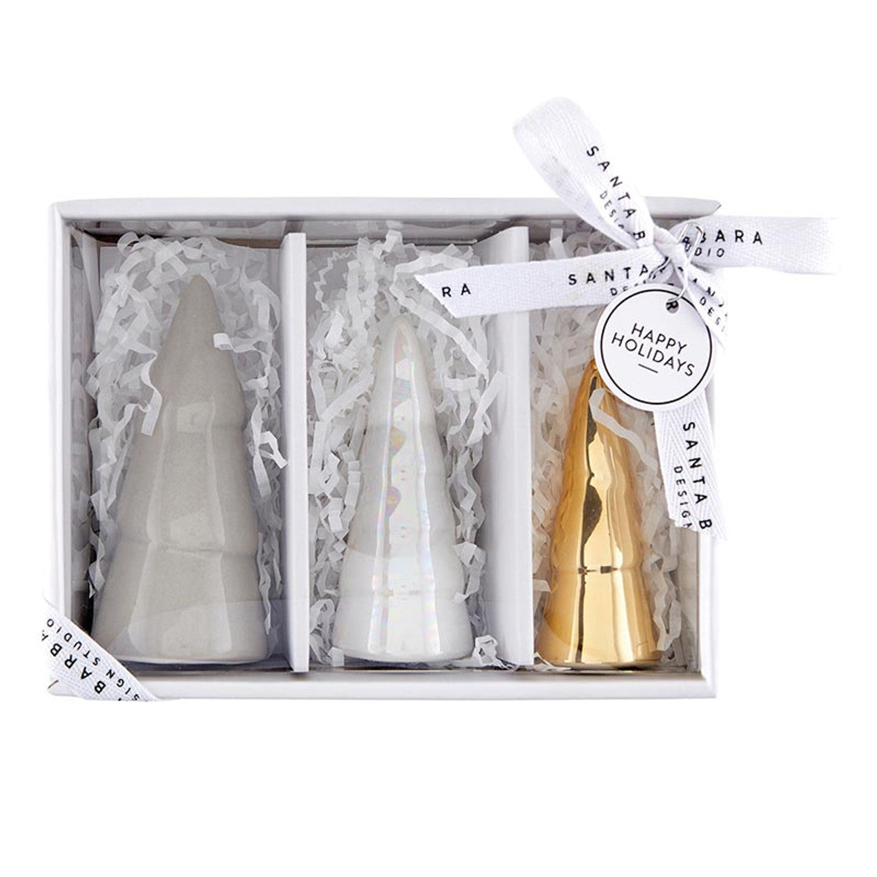 CERAMIC CHARTERIE TREE SET OF 3-WHITE & GOLD