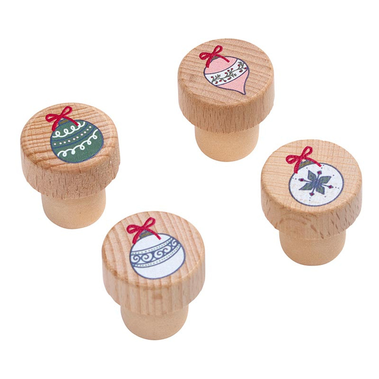 WOOD BOTTLE STOPPERS SET OF 4 -ORNAMENTS