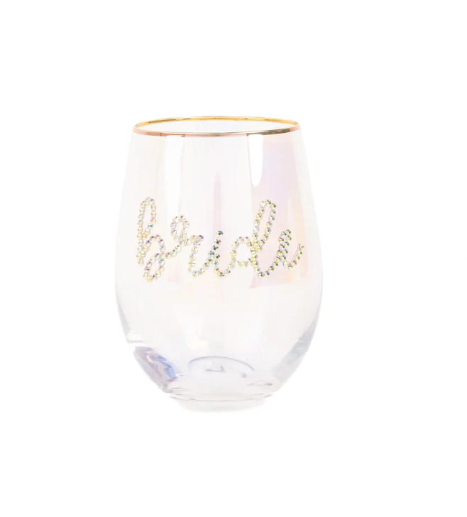 STEMLESS WINE GLASS RHINESTONE BRIDE