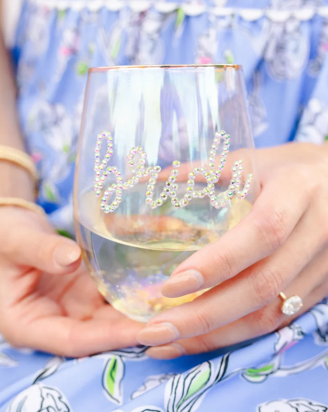 STEMLESS WINE GLASS RHINESTONE BRIDE