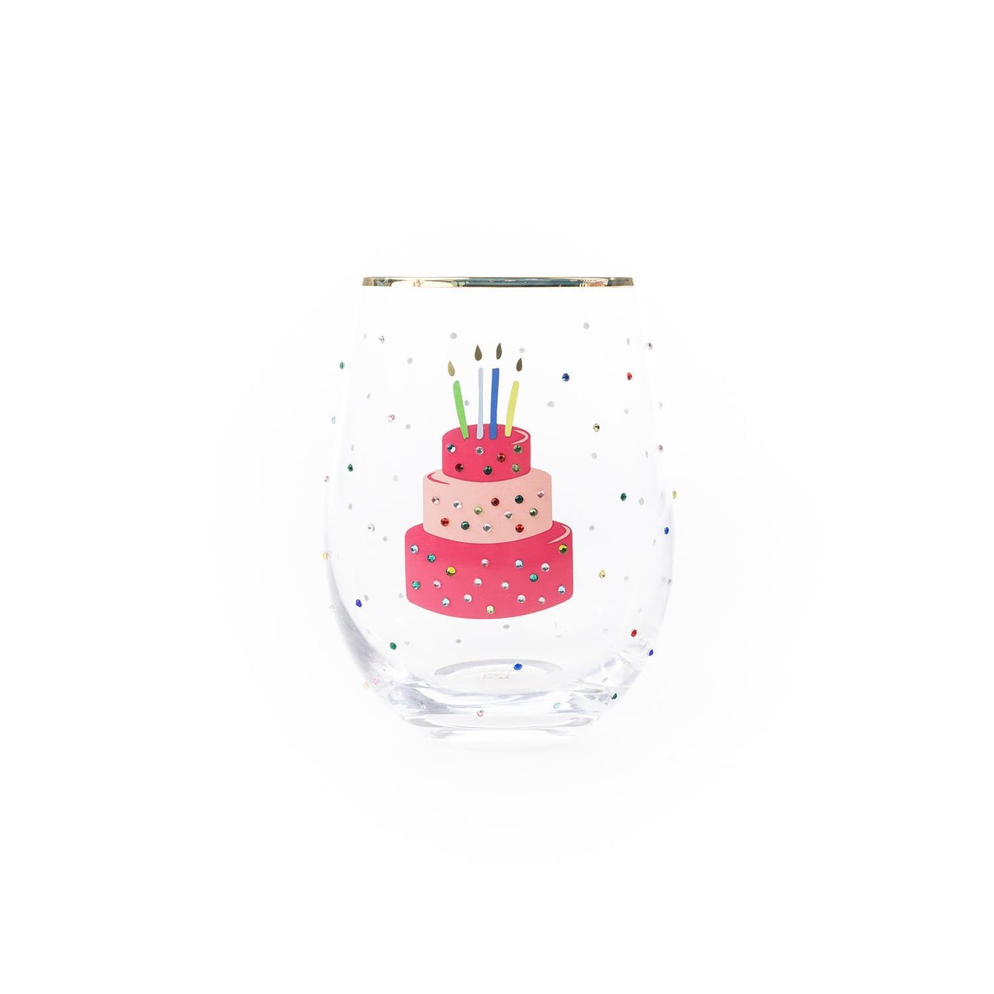 STEMLESS WINE RHINESTONE BIRTHDAY CAKE