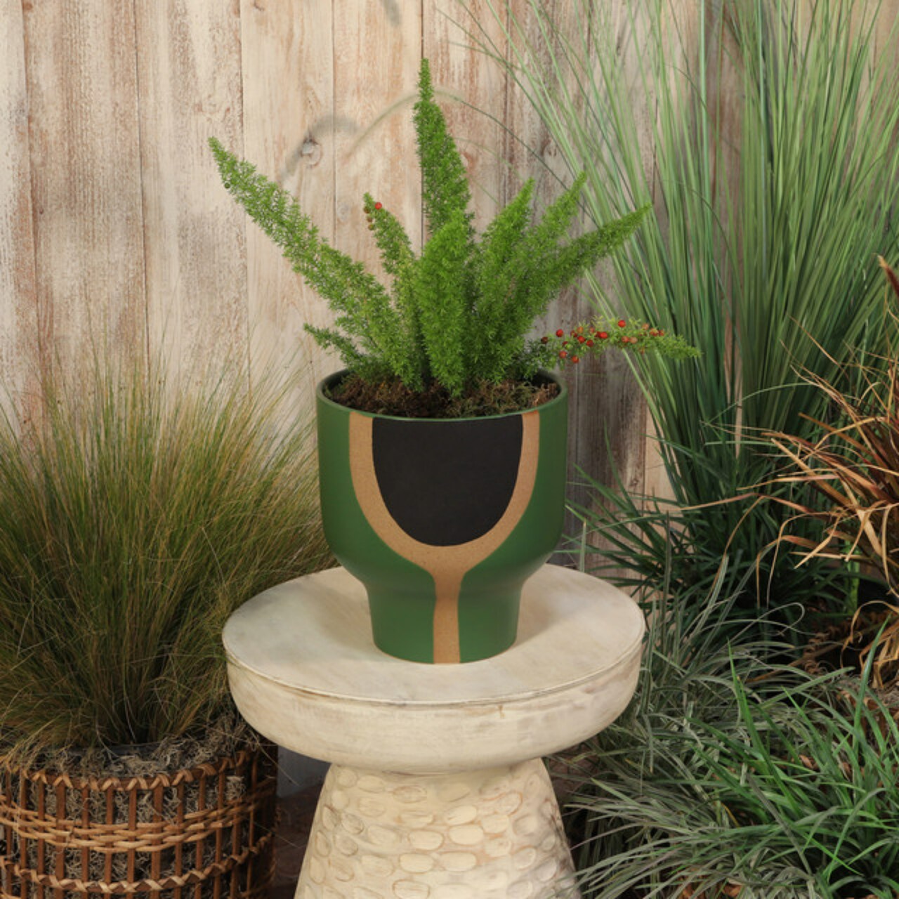 CERAMIC 10" MUSHROOM PLANTER OLIVE