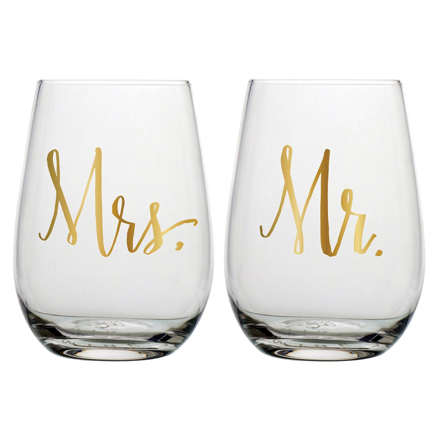 MR & MRS STEMLESS WINE GLASSES