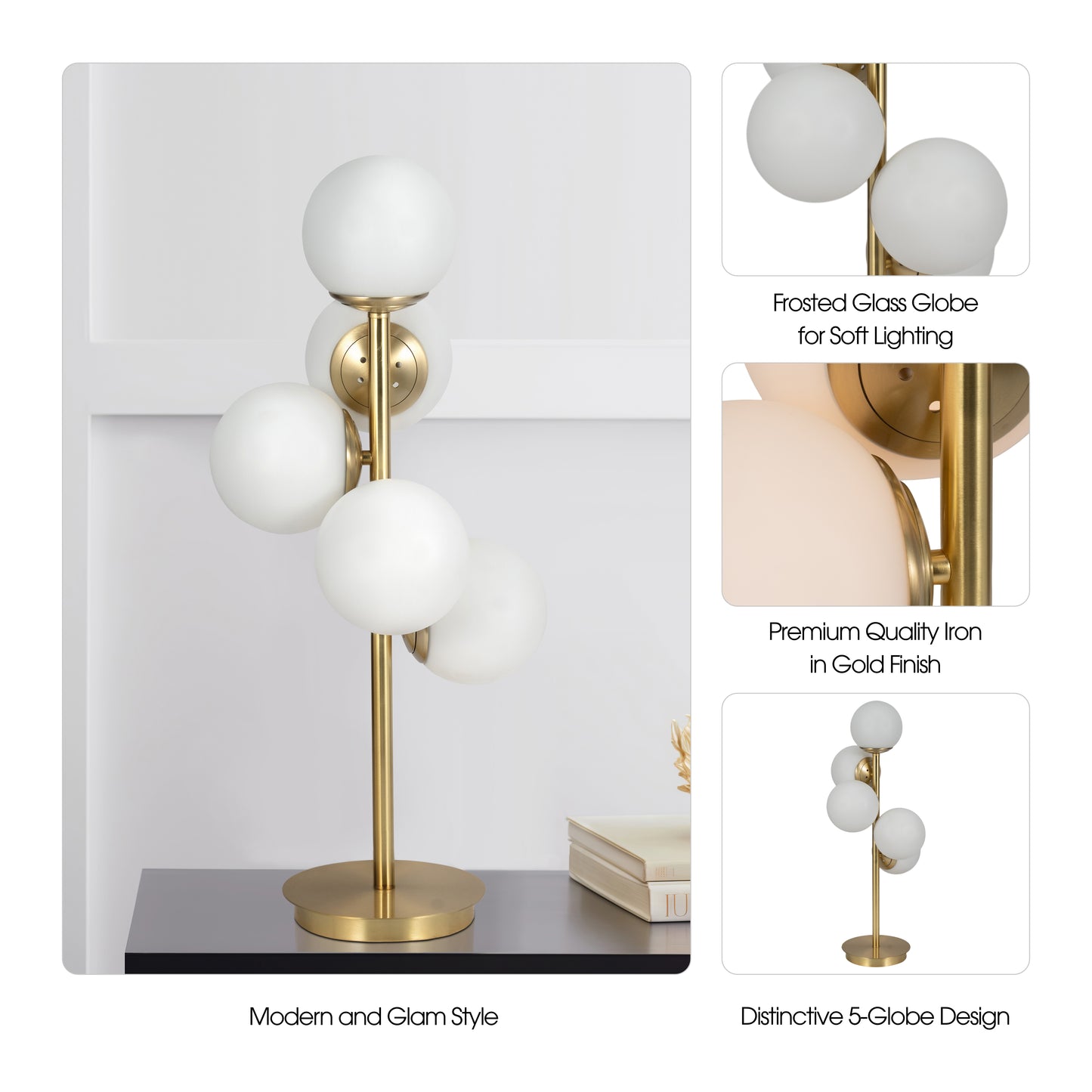 GLASS TABLE LAMP GOLD 23''