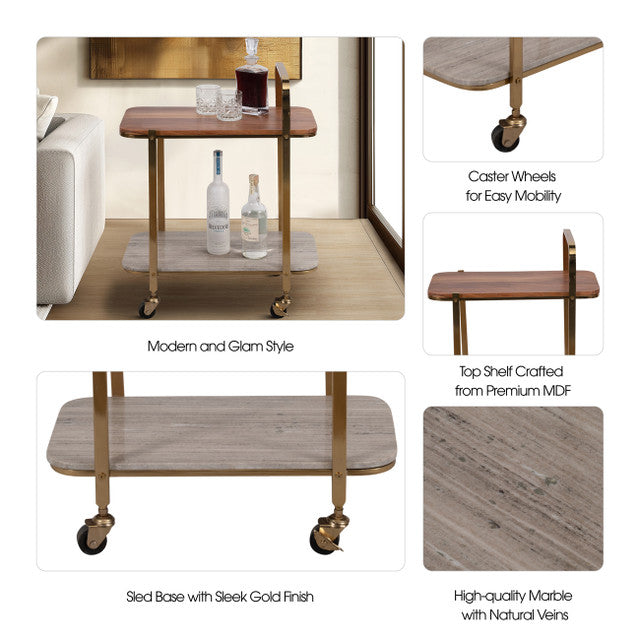 MARBLE SHELF BAR CART GOLD