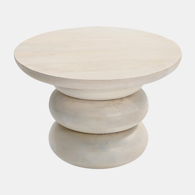 WOOD BIBENDUM ACCENT TABLE ANTIQUE WHITE