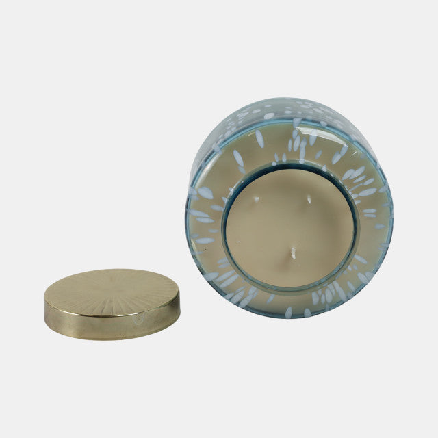 71 oz JASMINE SPECKLE LIDDED CANDLE, BLUE & GOLD