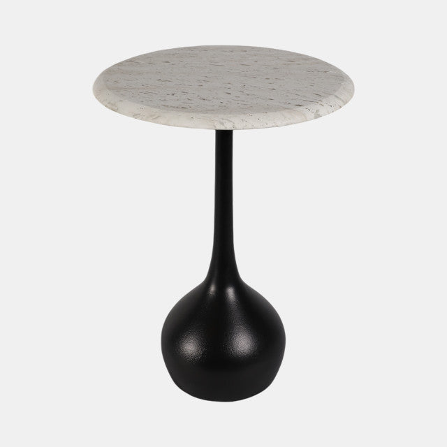 20" TRAVERTINE ACCENT TABLE BALL BASE WHITE & BLACK